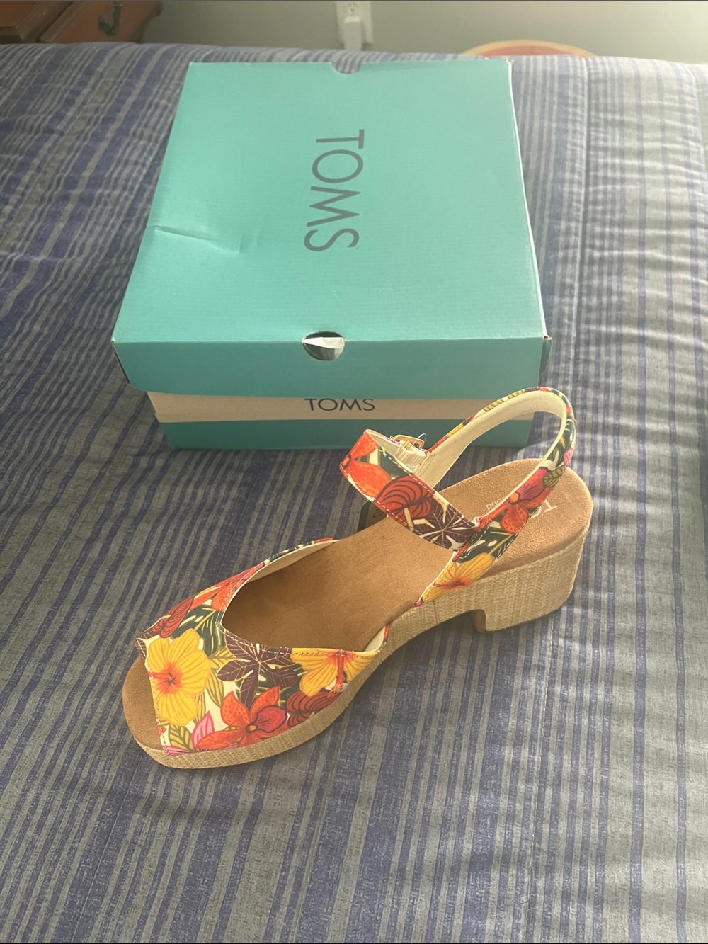 TOMS Floral Slingback Wedge Sandals in Orange and Yellow